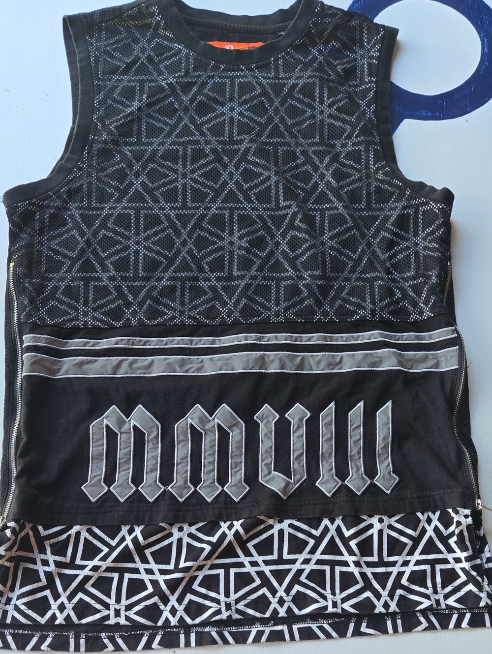 Rolling Paper Collectibles Black Mesh Overlay Abstract Print 2008 Side Zip Top